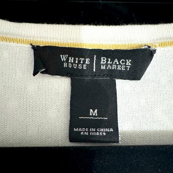 White House Black Market White Cardigan Gold/silver bead snap front closure sz M - Picture 7 of 8